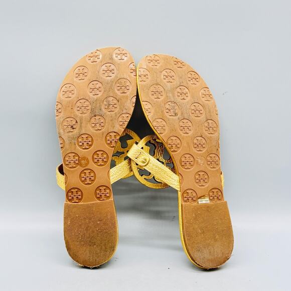 Tory Burch Sandals Womens 8 Gold Leather Miller Thong Flip Flop Summer Shoes - Picture 10 of 12